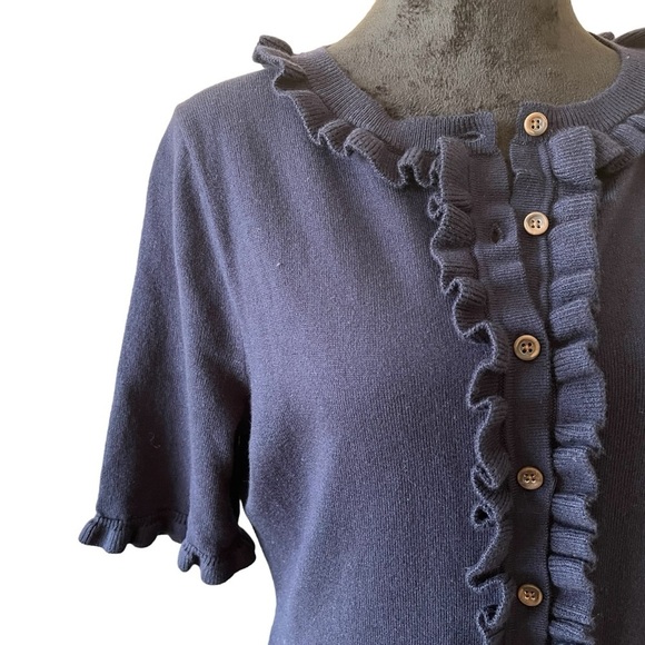 Boden Ruffle Frill Detail Short Sleeve Navy Knit Dress Size 8R - Picture 6 of 13